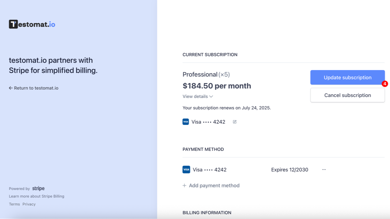 Update subscription
